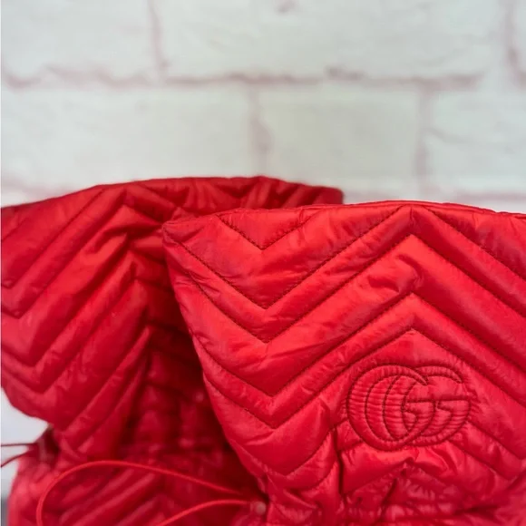 Gucci Gg Matelasse 95mm Red Nylon Slouchy Quilted Heeled Boots - Picture 3 of 13